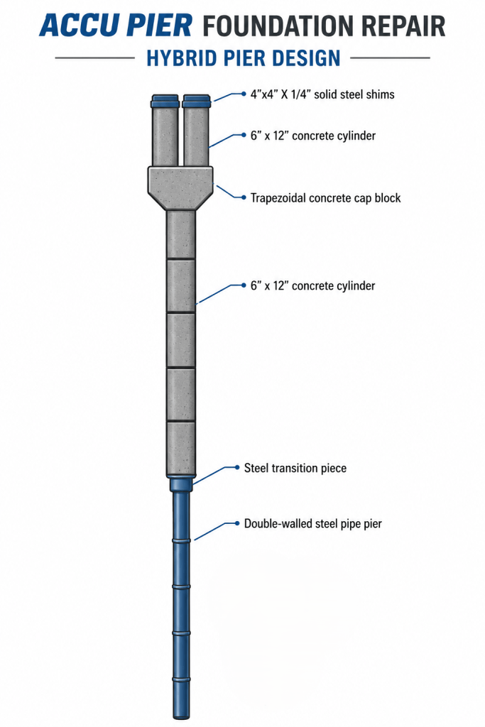 Accu Pier steel hybrid piling pier system diagram